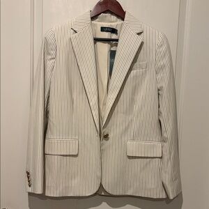 NWT- High End Ralph Lauren Cream Striped Blazer, tagged $295, 8P